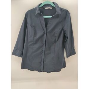 Lee Riders Dark Gray Button Up Shirt 3/4 Sleeve V Neck Women's Plus Size‎ L
